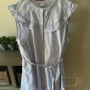 Old Navy Blue and White Striped Ruffle Dress with belt size XL